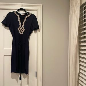 Tory Burch Navy Dress with Embroidered Trim Size S
